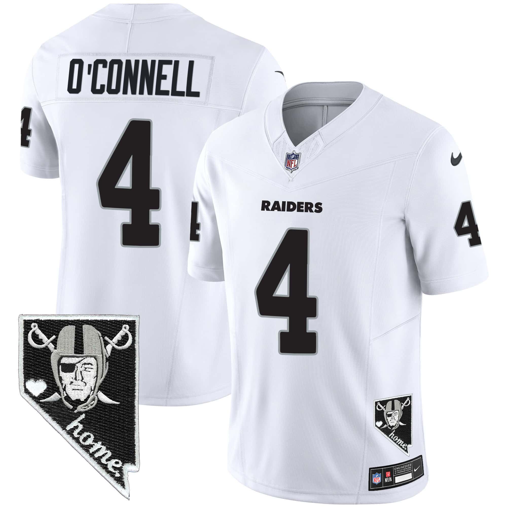 Men Oakland Raiders 4 OConnell White 2024 Nike Nevada Home Patch Vapor NFL Jersey